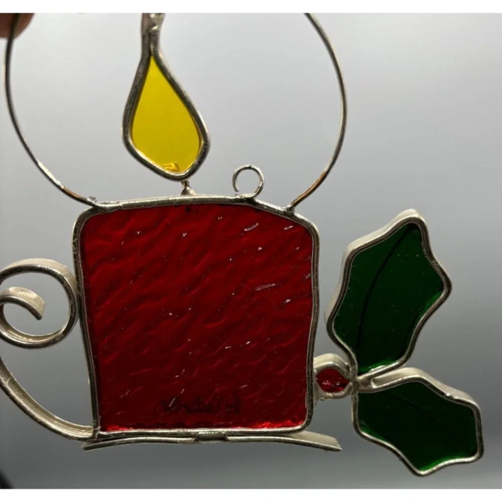 Vtg 8 Pc Christmas Stained Glass Ornaments Snowman Angel Santa‎ Wreath